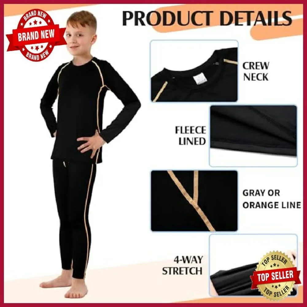Kids Thermal Underwear Set Fleece Lined Base Layer Long Sleeve Athletic